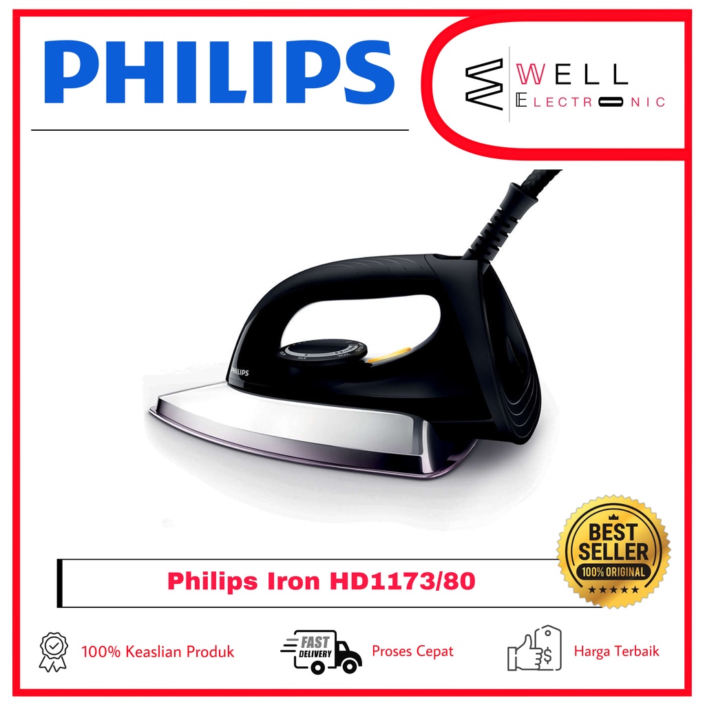 PHILIPS HD1173/80 SETRIKA HD 1173 DRY IRON TAPAK KERAMIK - HITAM