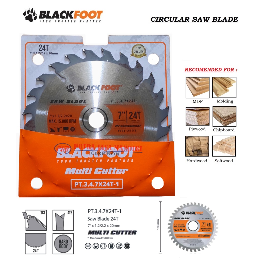 Blackfoot Mata Gergaji Kayu Circle Saw Blade 7 &quot; x 24 T 7&quot; x 40 T  7&quot; x 60 T Pisau Potong Kayu 7 inch Circular Blade 24 T 40 T 60 T