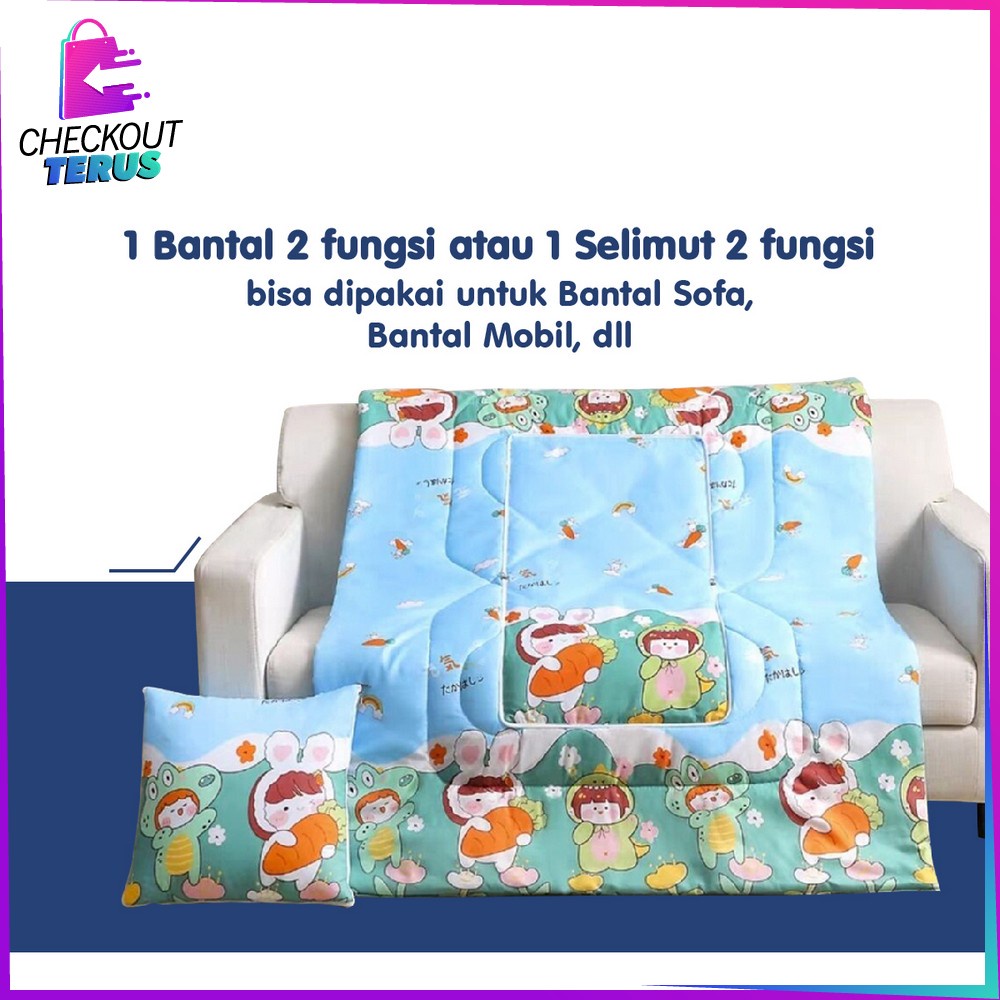 CT C595 Balmut Bantal Selimut 2IN1 Bisa Lipat Praktis Bantal Tidur Set Motif Karakter Kartun Blanket Bantal Travel Dewasa Anak