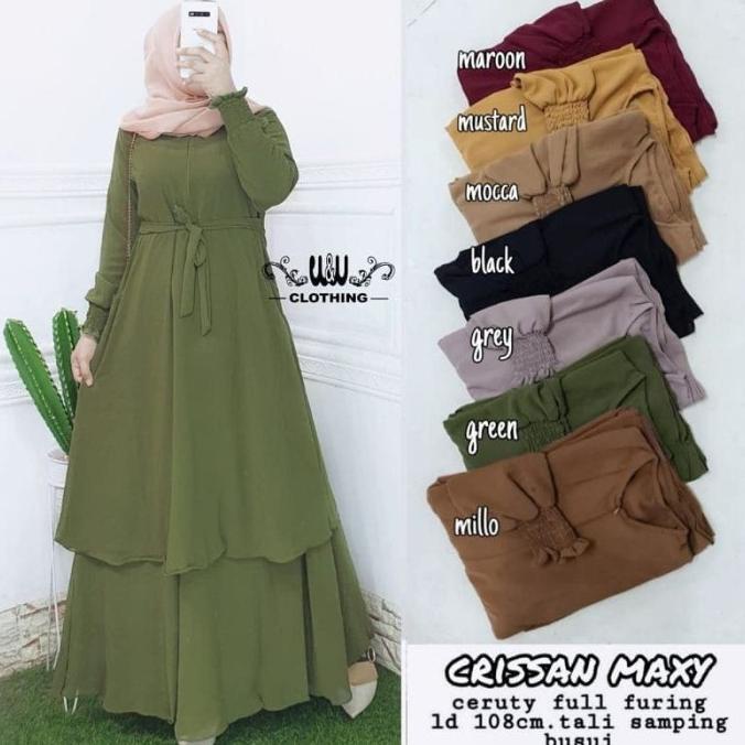 Baju Gamis Wanita Dress Malaysia Terbaru Ceruty Babydoll Full Puring