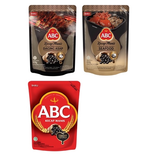 

abc kecap manis refill 520ml, kecap manis seafood 650ml dan kecap manis daging asap 650ml