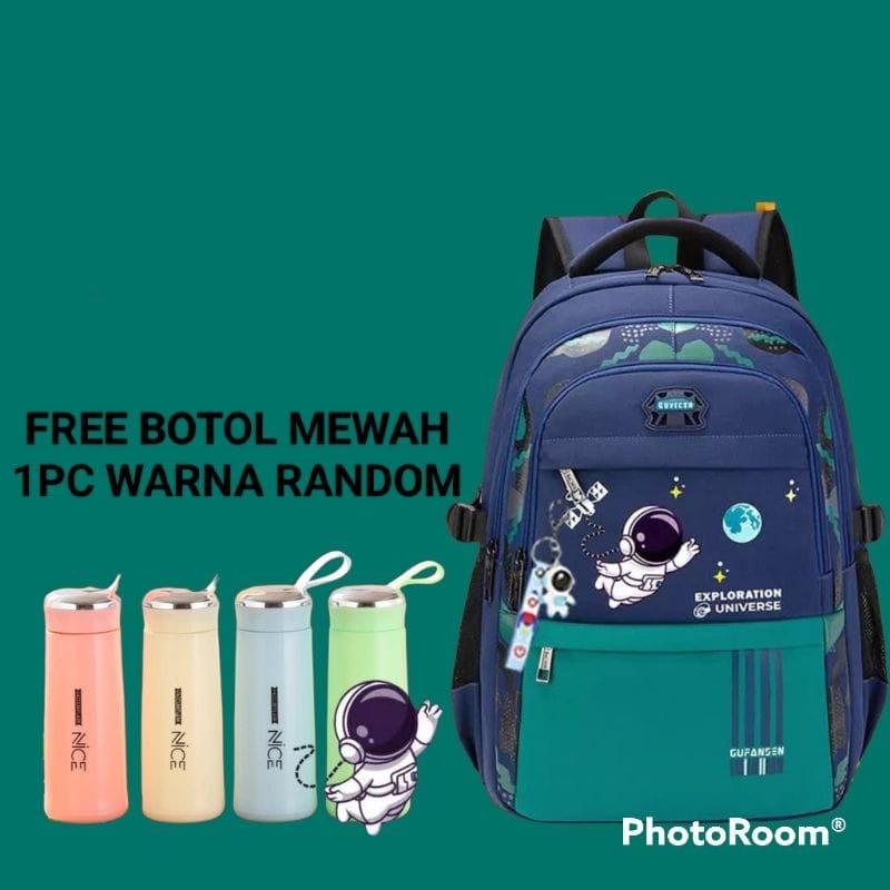 Tas Ransel Anak Astronot Tas Sekolah Anak TK SD SMP Terbaru Paket Botol + Jam + Coverbag