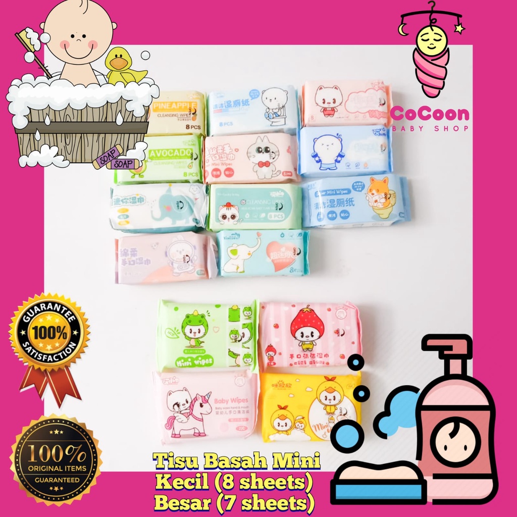 Tisu Basah Mini / Wipes Tissue Karakter / Mini Wet Tissue / Non Alkohol Tisu Gambar