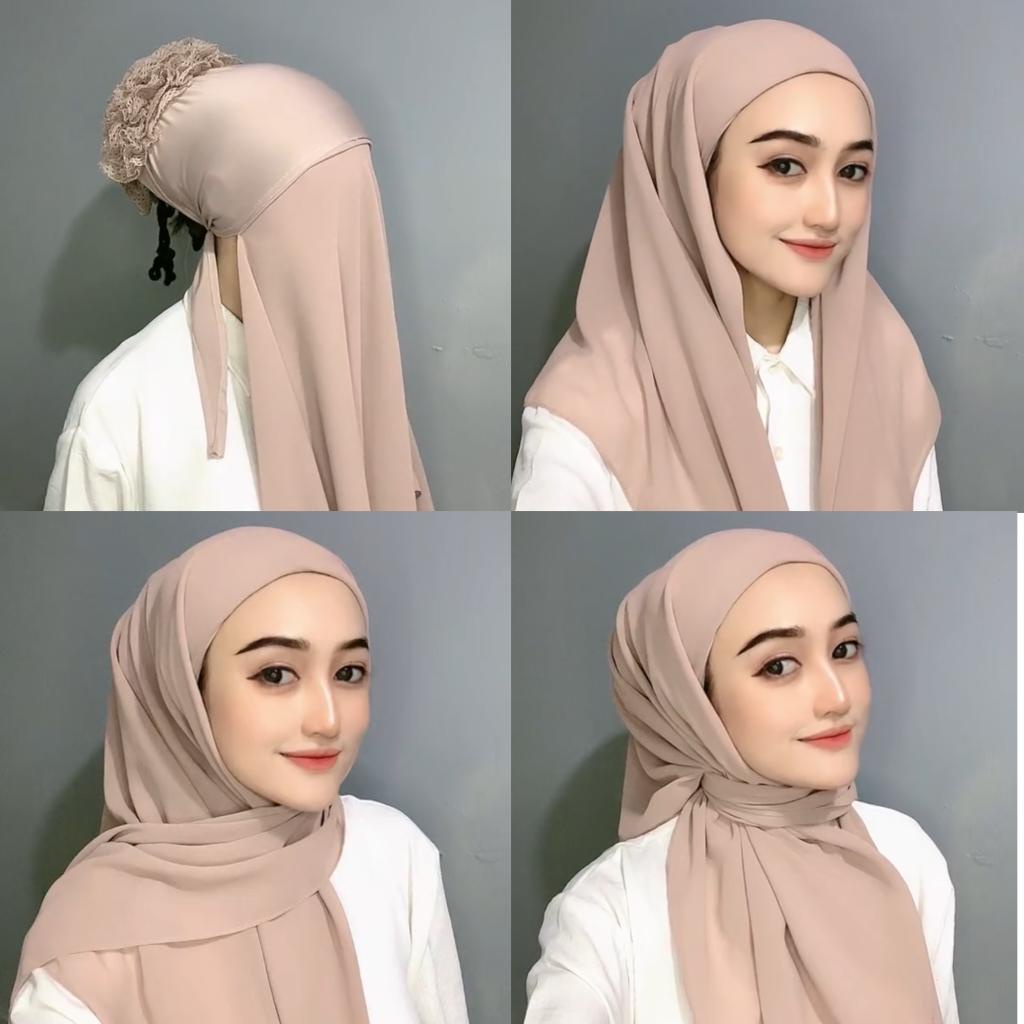 HIJAB JILBAB KERUDUNG SQUARE SEGI EMPAT INSTAN TURKI 2 LAYER-LATTE