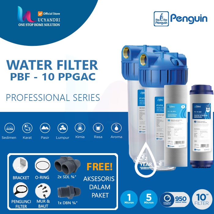 PAKET FILTER AIR Isi 2 GAC &amp; PP PRO Bleu Kuningan 10 inch Saringan Air - Sedimen + Granular