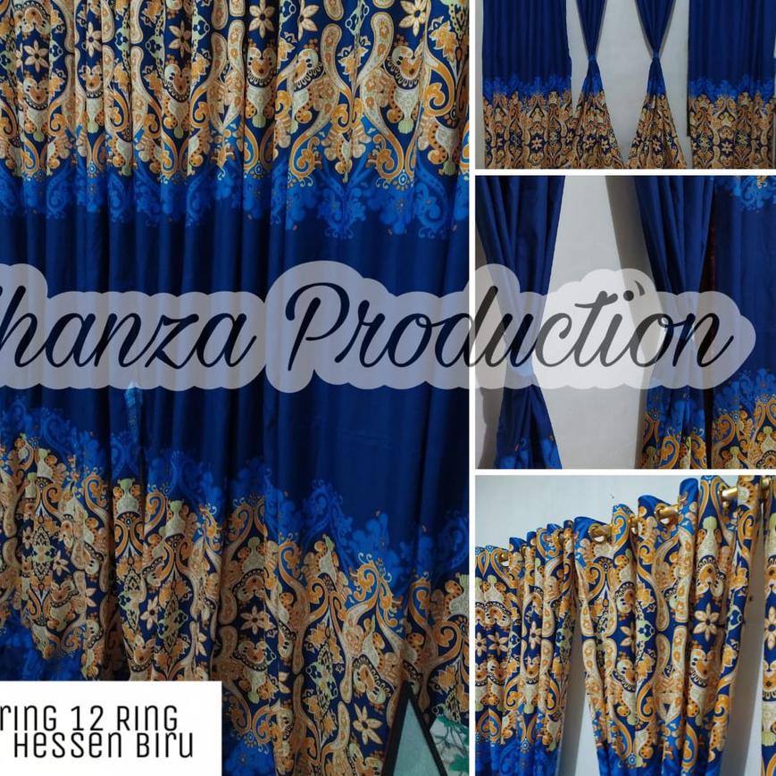 ✧ Jual Gorden Hordeng Smokring 12 Ring 6 Gelombang Bisa Jendela Motif Sultan Batik Biru ⅍