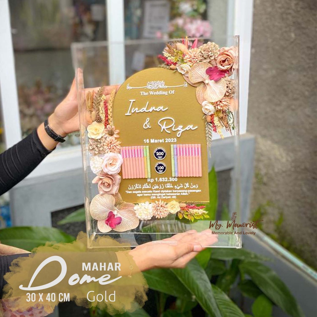 Mahar Dome rustic / mahar Pernikahan bunga rustic frame akrilik /mahar kekinian