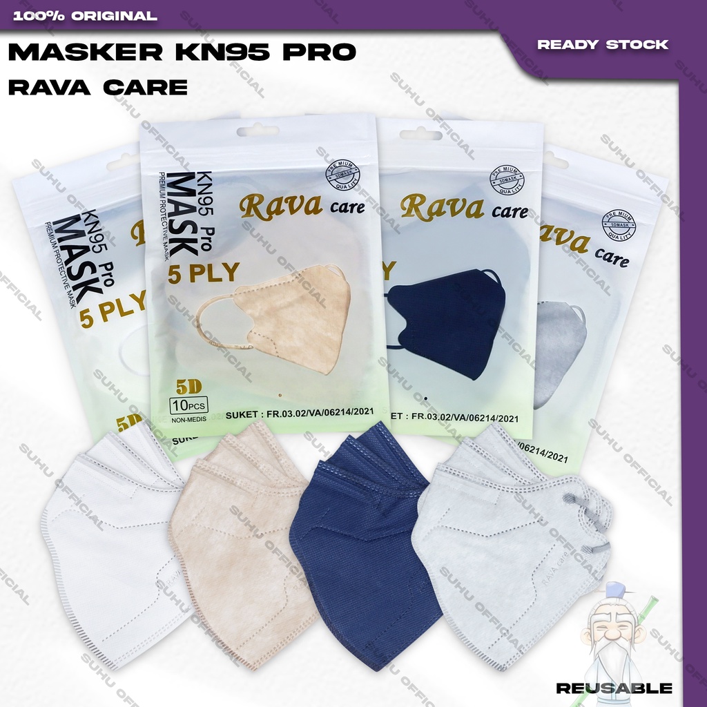 Masker KN95 PRO RAVA CARE 5Ply isi 10Pcs Putih Hitam Abu Warna Hybrid  Earloop Surgical Mask Kemenkes