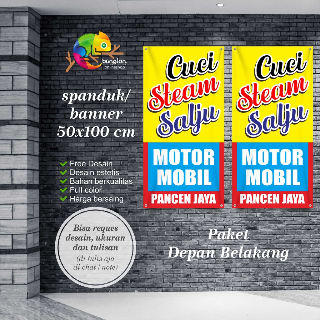 Spanduk Banner 50x100 Cm Plang Spanduk Cucian Motor, Cuci Mobil, Free Desain, Spanduk Cuci Motor Mob
