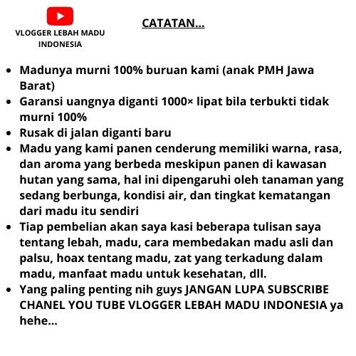 

Madu Asli Hutan Liar Murni 100% Tanpa Campuran Apapun from the forests of West Java (1kg)