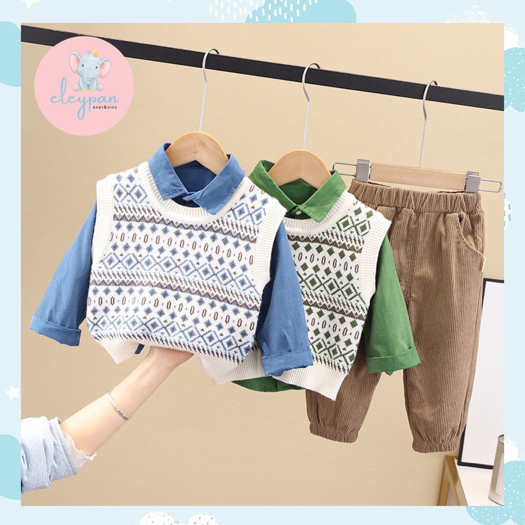 Setelan Anak Laki-Laki Dengan Rompi Set Sweater Anak Cowok 3 in 1