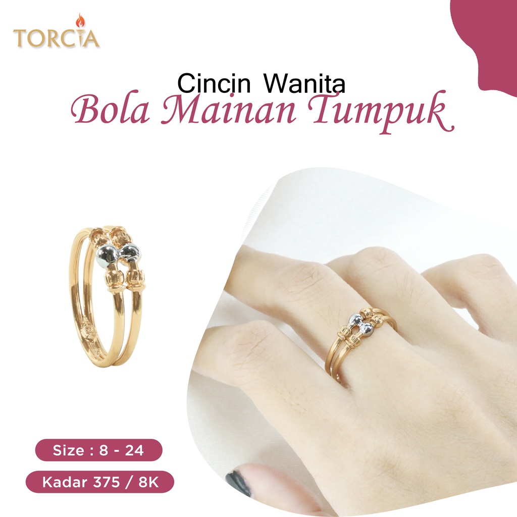 Cincin Emas Asli Bola Mainan Tumpuk Kadar 375 Torcia