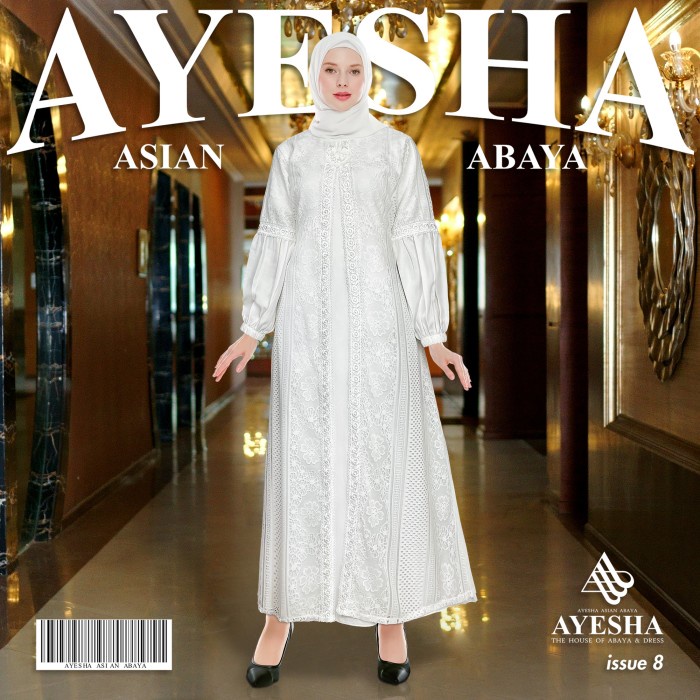 Abaya AYESHA Gamis Putih Brukat Wanita Abaya Turkey Terbaru 020 - M(D9S4) Abaya Turkey Remaja Gamis 