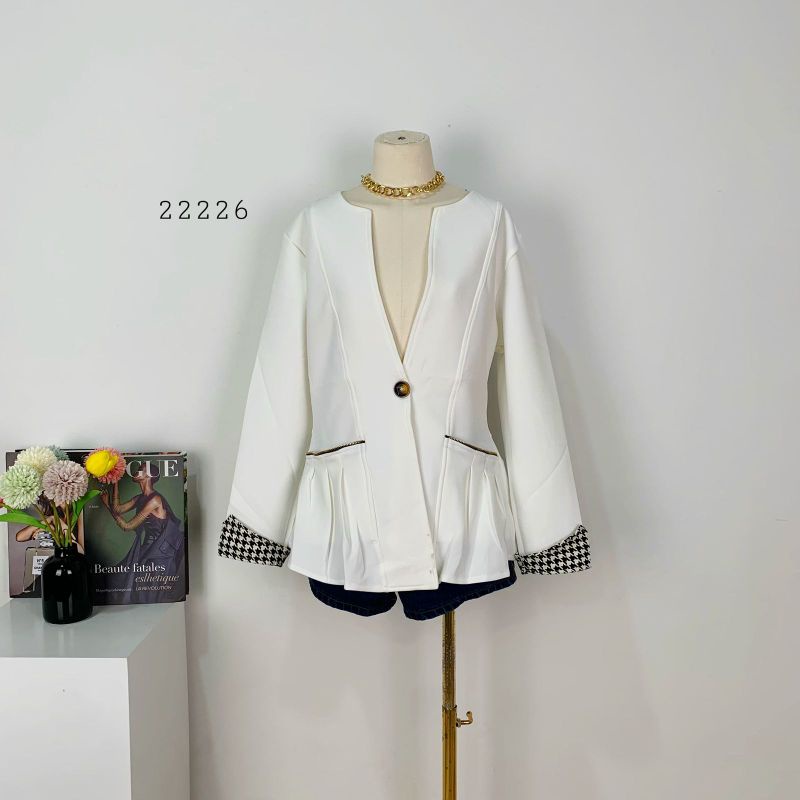 22226 Blazer  Kantoran Outer Scuba Putih Los GG Print Premium / Blazer Wanita kekinian Premium