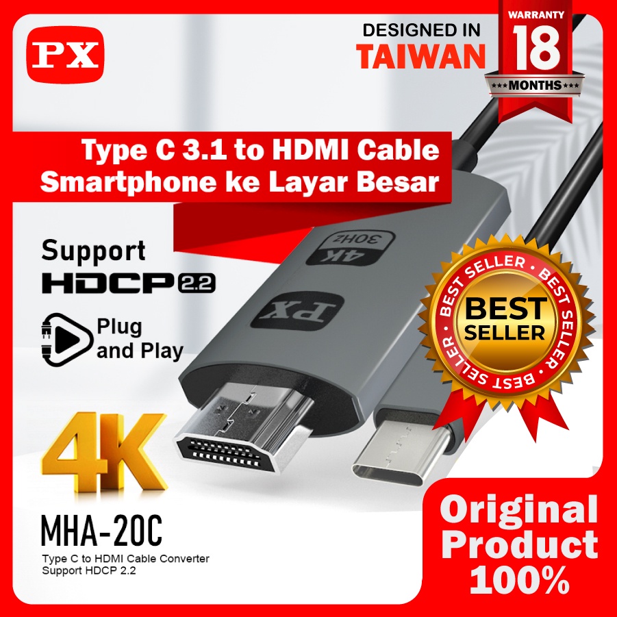 Kabel MHL USB Type C 3.1 to HDMI TV Converter 4K PX MHA-20C 2 Meter