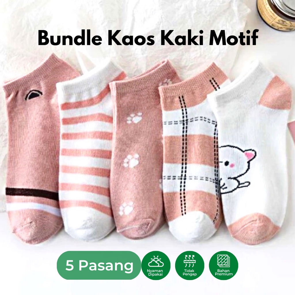 Bundle Kaos Kaki lucu Ankle Motif Pink Nyaman Lucu