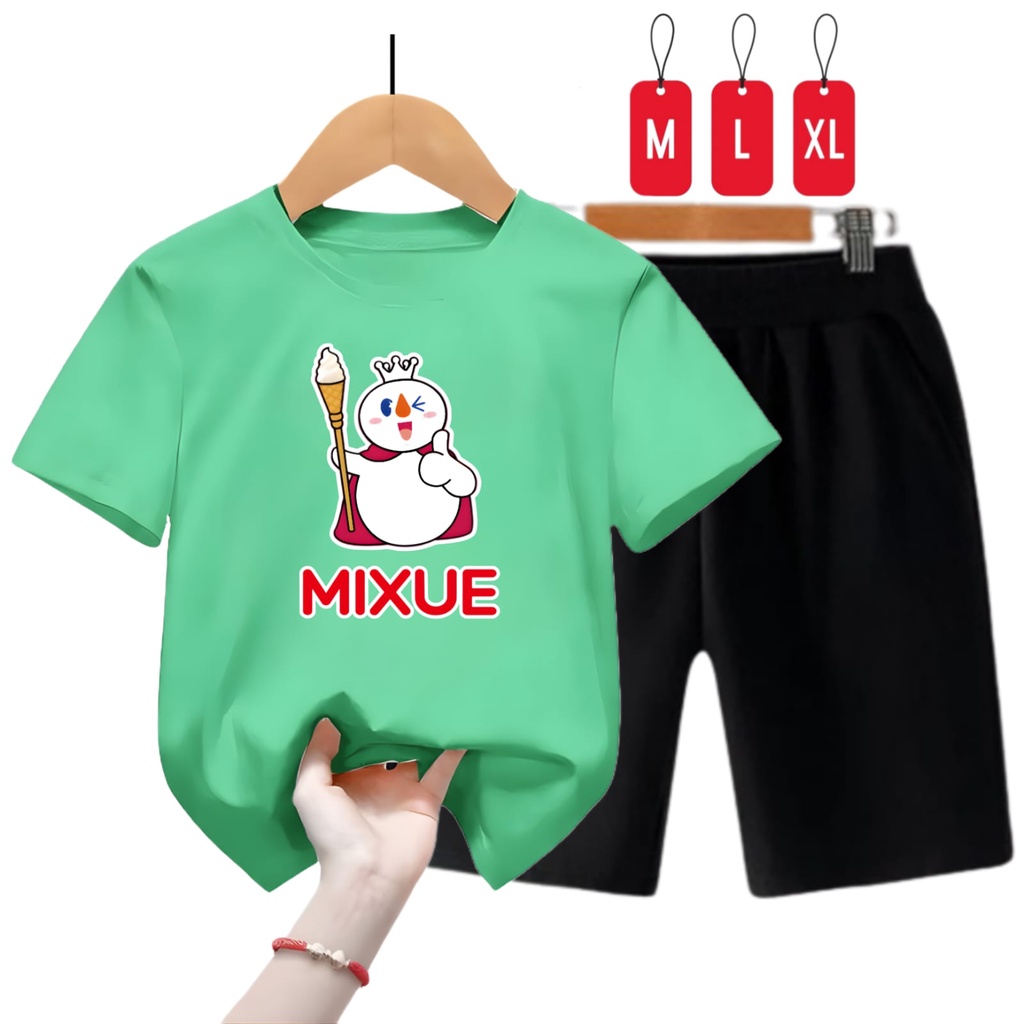 Hzl_outfit Setelan Kaos Anak Cowok Mixue Top / Setelan Kaos Anak Cewek Mixue Top / Size / M,L,XL