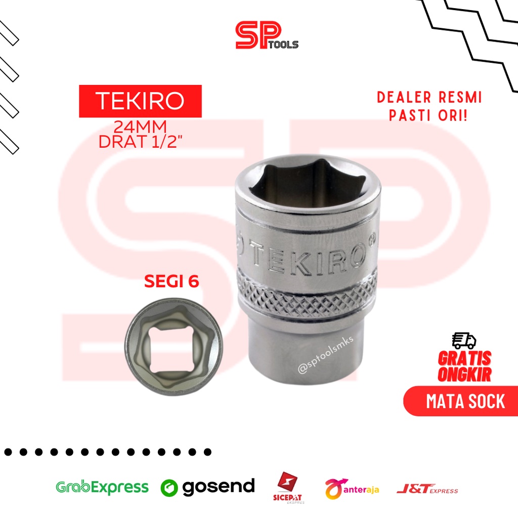MATA KUNCI SOCK SOK SHOCK 24MM DRAT 1/2" SEGI 6 (1/2 INCH) 6PT TEKIRO