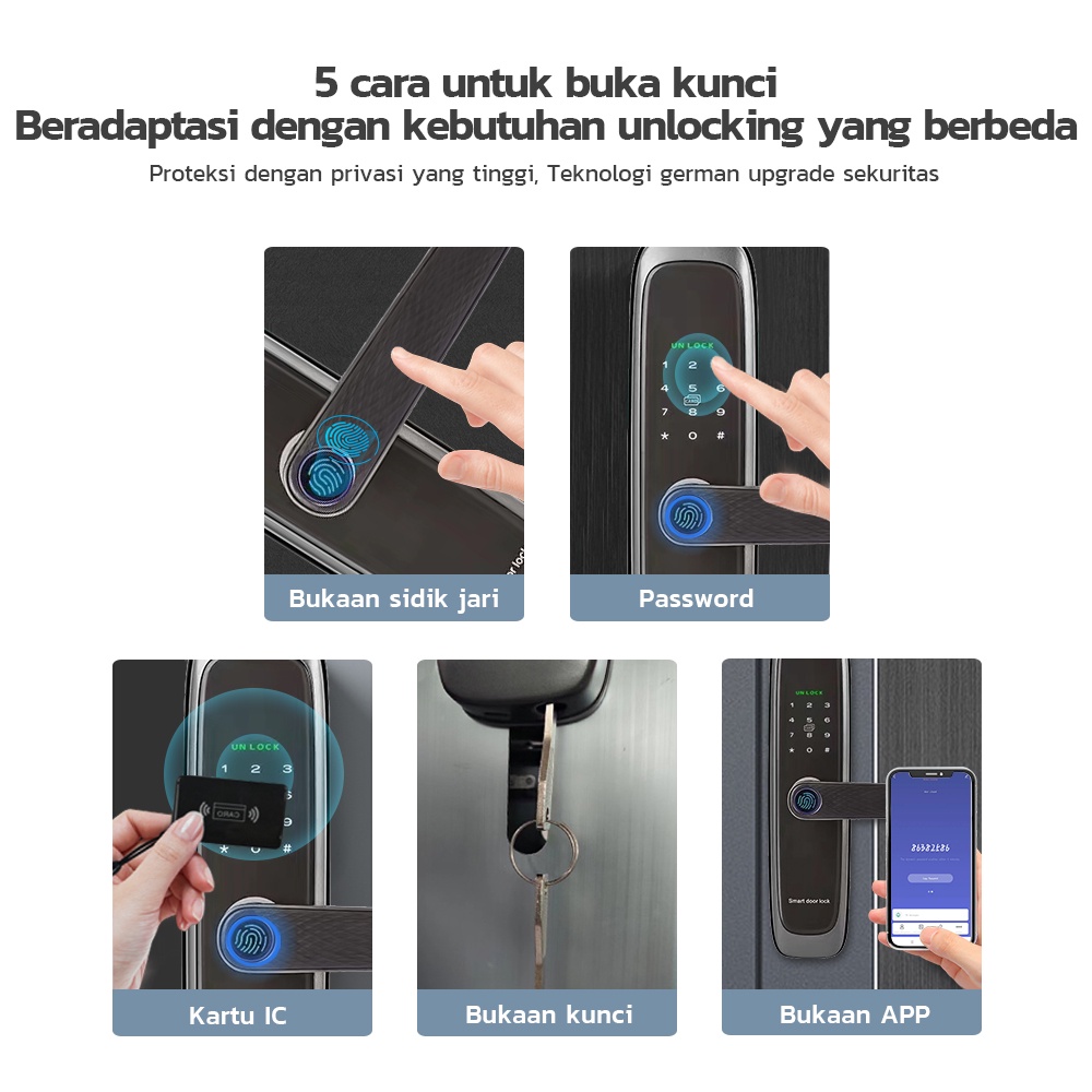 Kadonio kunci pintu sidik jari kunci pintar kunci pintu digital IC Card Smart Lock Sliding Door with Handle Kontrol App kunci pintu digital