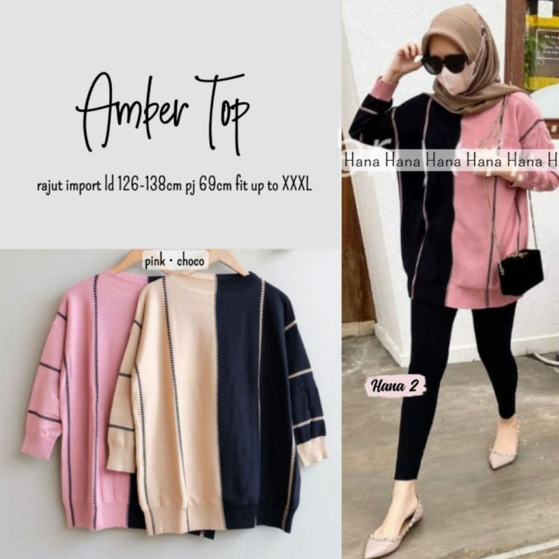 Switer kekinian wanita rajut import cantik tebal lembut amber top by hana