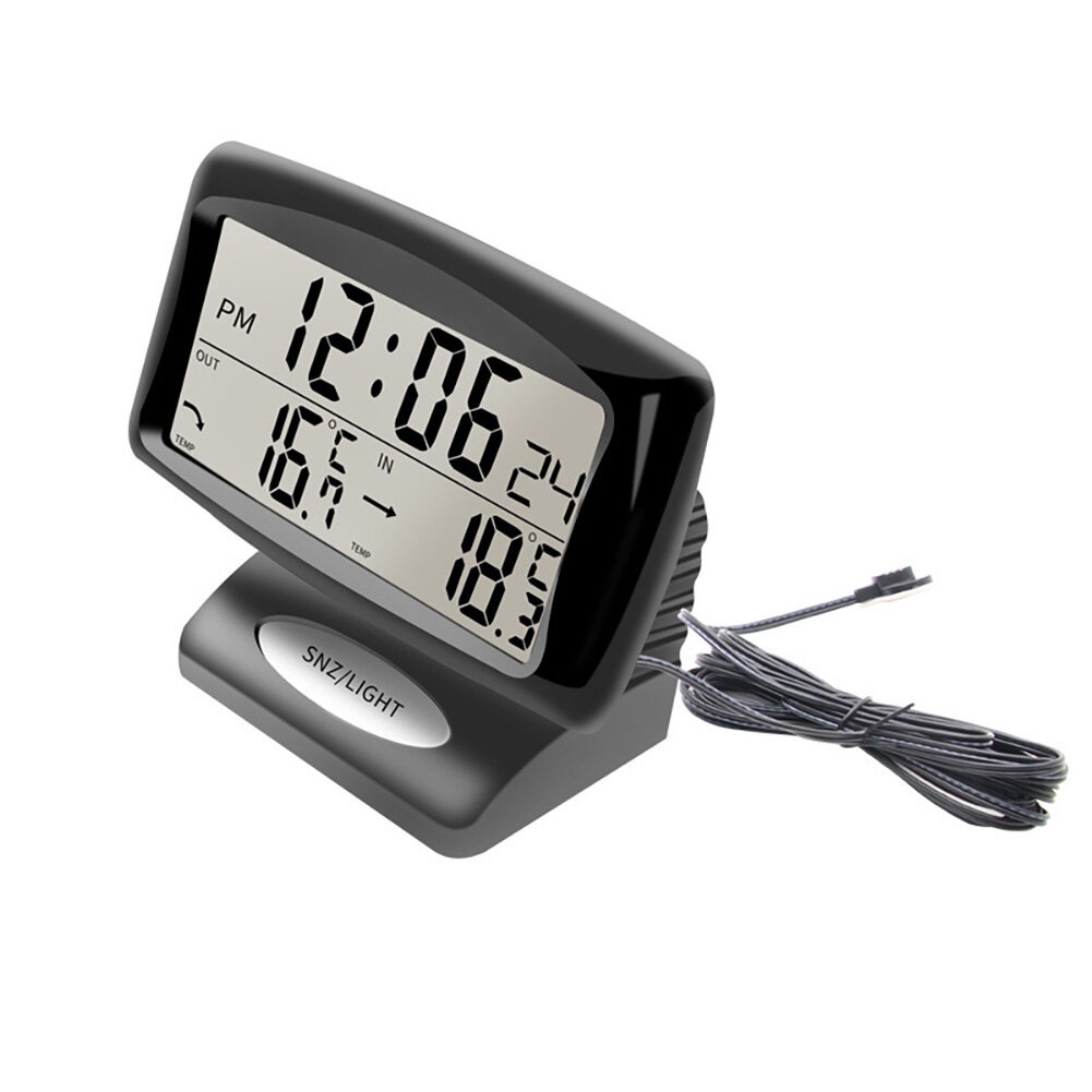 Termometer Mobil Digital Alarm Aksesori Elektronik LCD Digital Lampu Latar Pengukur Suhu Otomatis Jam Alarm Mobil 12-24V