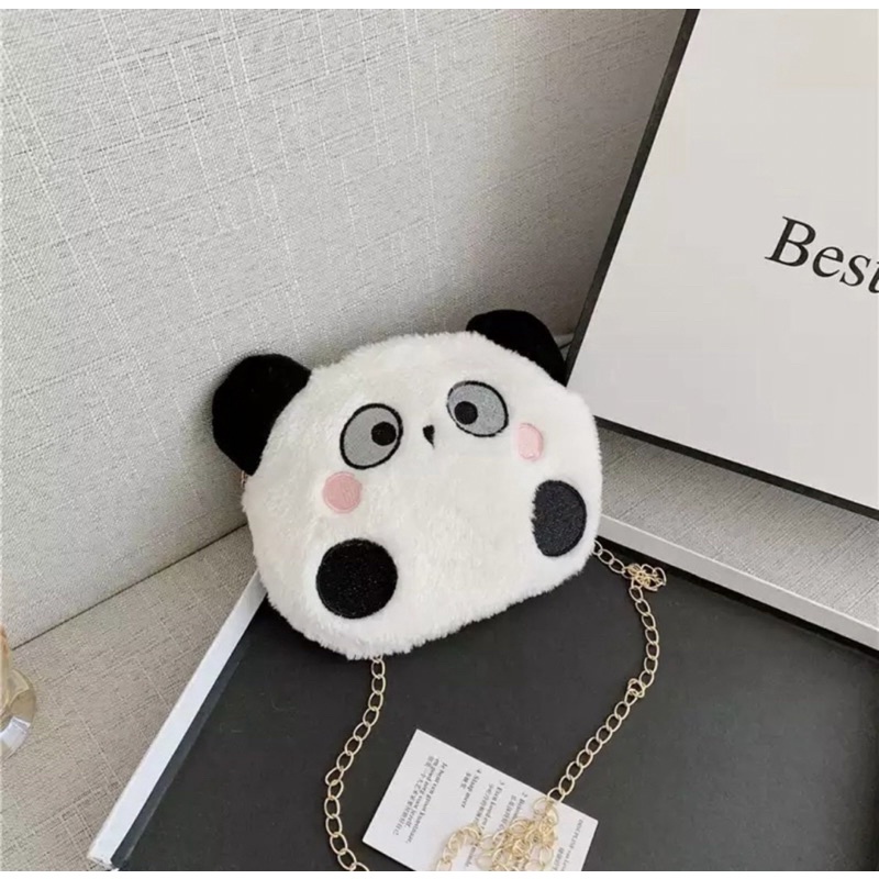 Tas Wanita Tas Selempang Wanita Boneka Panda Tas bulu selempang bahu boneka kepala Panda