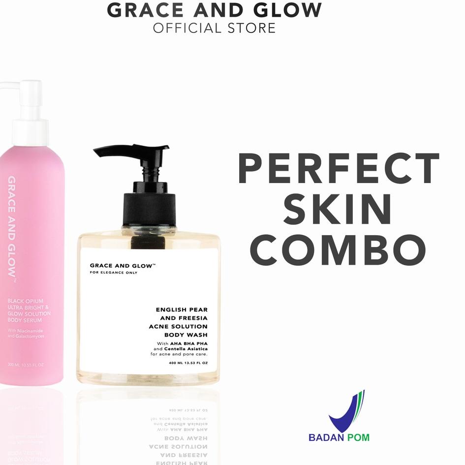 Promo Grace and Glow English Pear and Freesia Anti Acne Solution Body Wash + Black Opium Bright &amp; Glow Solution Body Serum