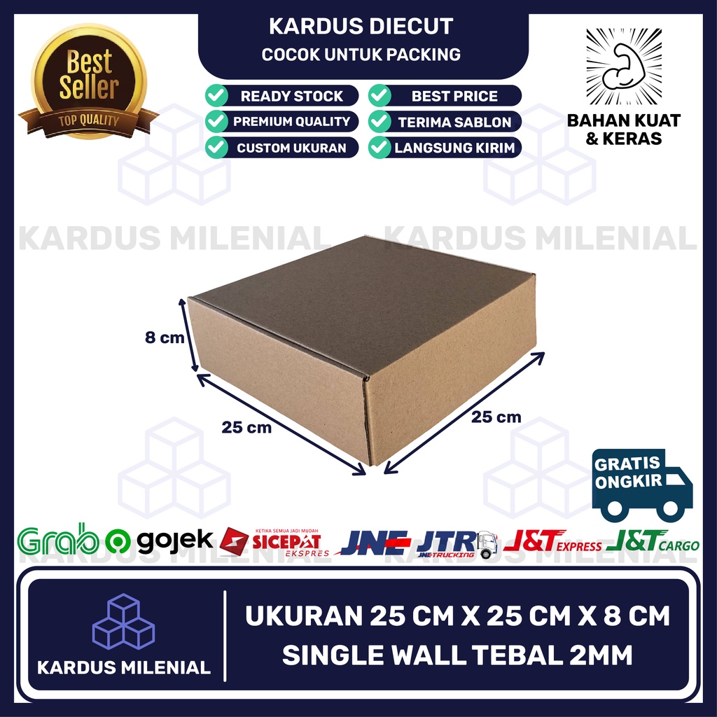 

Kardus die cut packing 25x25x8 TANPA LAKBAN