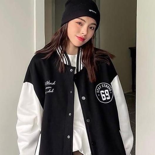 LANGSUNG ATC Jaket Baseball Varsity 69 Stay Strong | Korean Style Varsity Jacket | Pakaian Wanita da