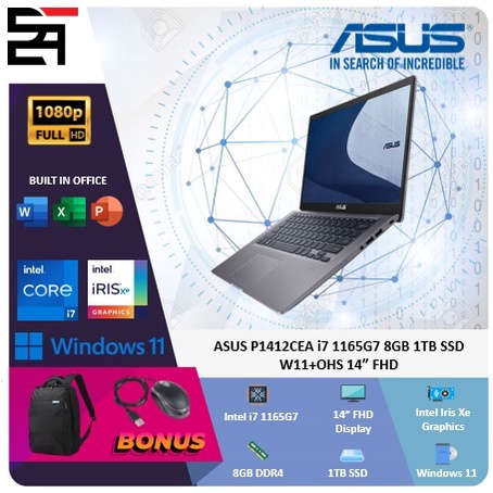 Asus P1412CEA i7 1165G7 8GB 1TB SSD W11+OHS 14 Inchi FHD