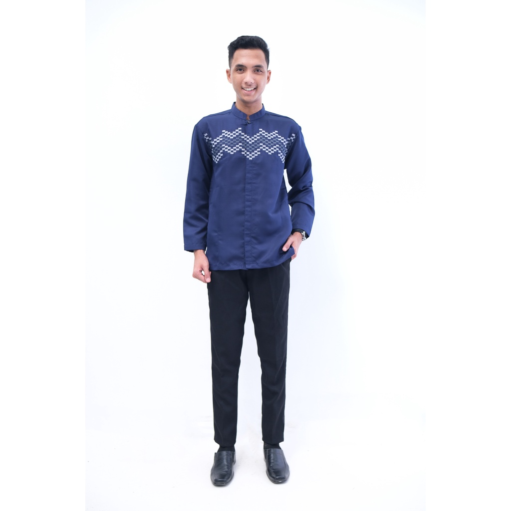 Baju Koko Bordir Lengan Panjang Pria Dewasa Terbaru Ungu Biru