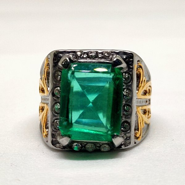 Batu Akik Cincin Titanium Permata Zamrud Colombia Cutting Kotak 3s128