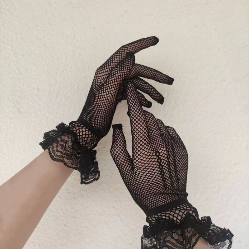 1 Pasang Sarung Tangan Pendek Lace Sarung Tangan Pesta Lace Pita Jaring Halus Women Stretch Lace Gloves