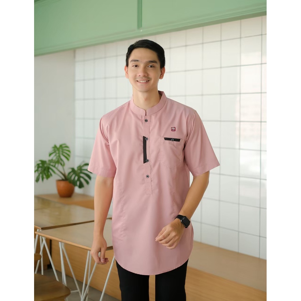 HABIB MUSLIM KURTA ORIGINAL Koko kurta baju muslim pria lengan pendek warna baby pink seri HBT1215