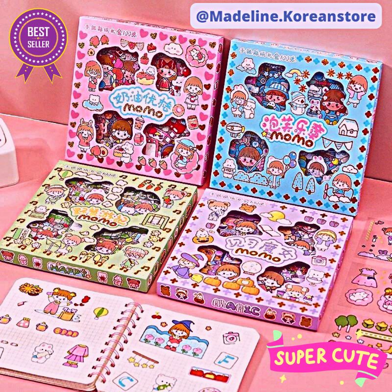 TERMURAH (BONUS GIFT) 100 Lembar Stiker Momo Nini Ellie Anne Box Asli Waterproof Aesthetic Stiker Ko