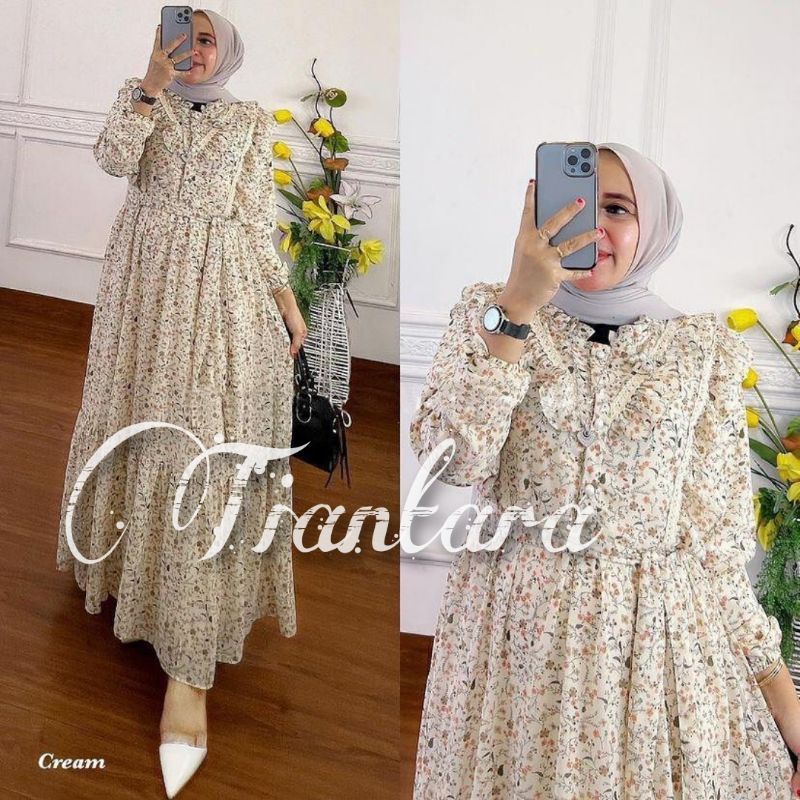 GAMIS WANITA KEKINIAN MOTIF BUNGA FREE KALUNG / bahan syakila kombinasi brukat malika / gamis wanita