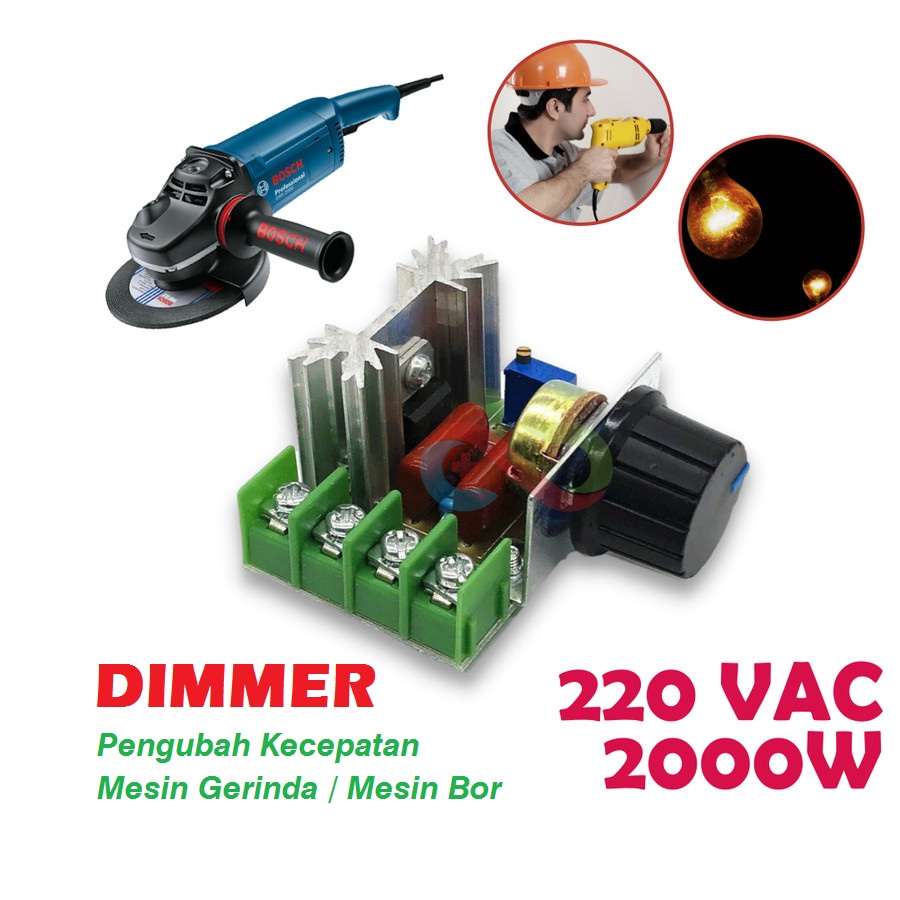 Dimmer 2000W Pengatur Kecepatan Mesin Gerinda Bor Motor Speed Controller 220V AC Potensiometer Pengubah Ubah Daya Penghemat Listrik Mengubah Tegangan Dinamo Mempercepat Memperlambat Motor Peredup Lampu Hemat Menghemat Listrik