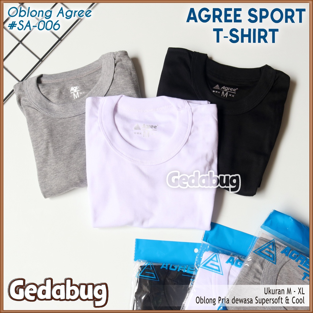 KAOS OBLONG Pria T Shirt AGREE SA 006 | Kaos dalem pria dewasa Polos O-Neck SA-006 | Gedabug