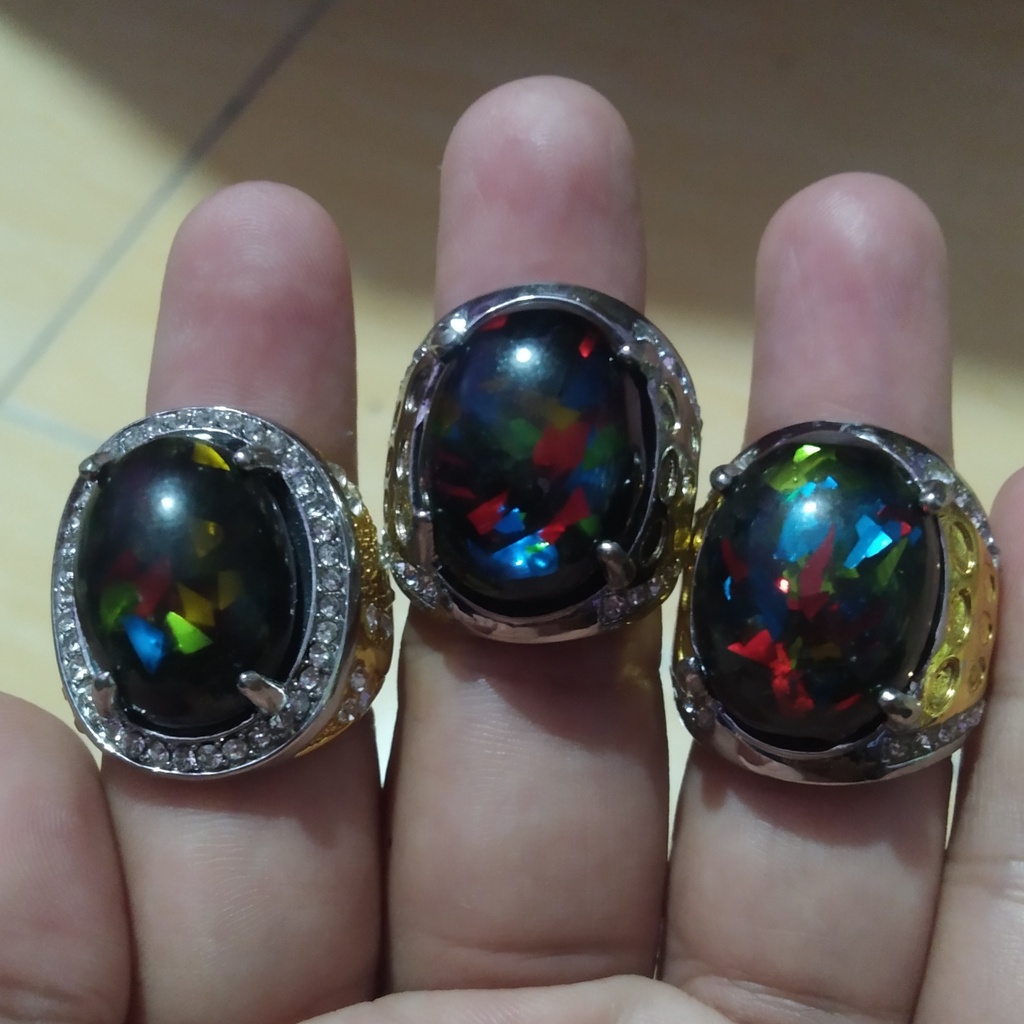 Cincin Batu Akik Kalimaya Black Opal Kembang Jarong