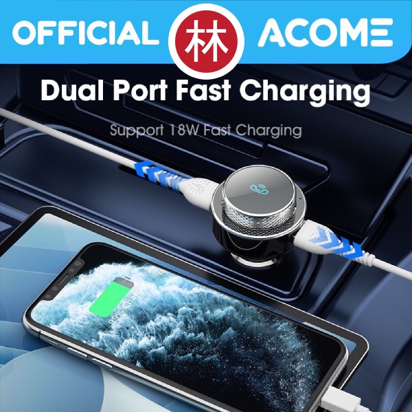 Acome ACC04 Car Charger 18W Bluetooth 5.0 USB Dual Port Fast Charging