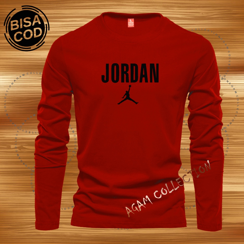 Agam Collection Baju Kaos Distro Jordan 068 Text Hitam Lengan Panjang Premium Quality Kaos Pria Keren Kaos Cewek/Cowok