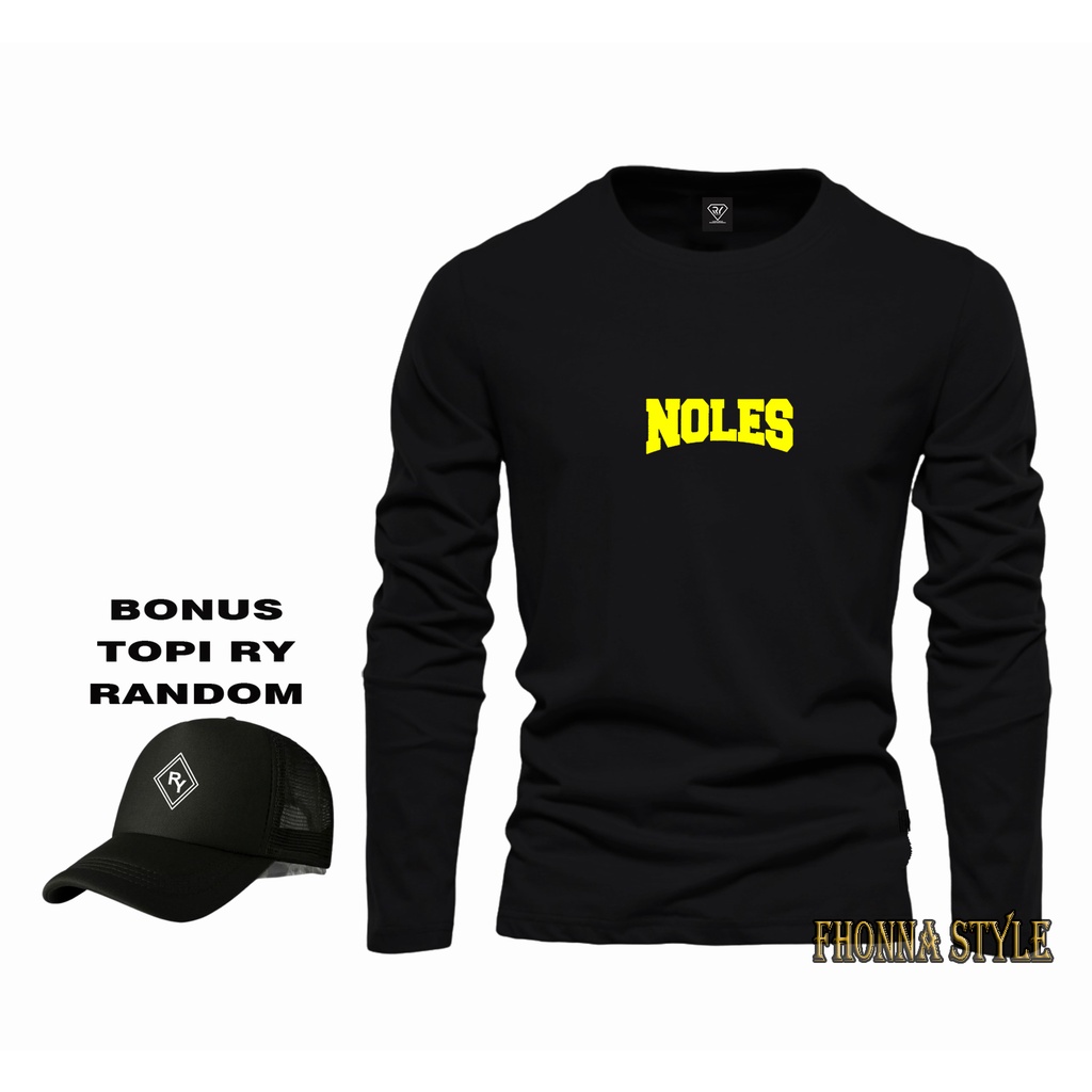 Fonna Rizki - Kaos Pria - Lengan Panjang Noles Yellow + Topi - Tshirt Distro premiun