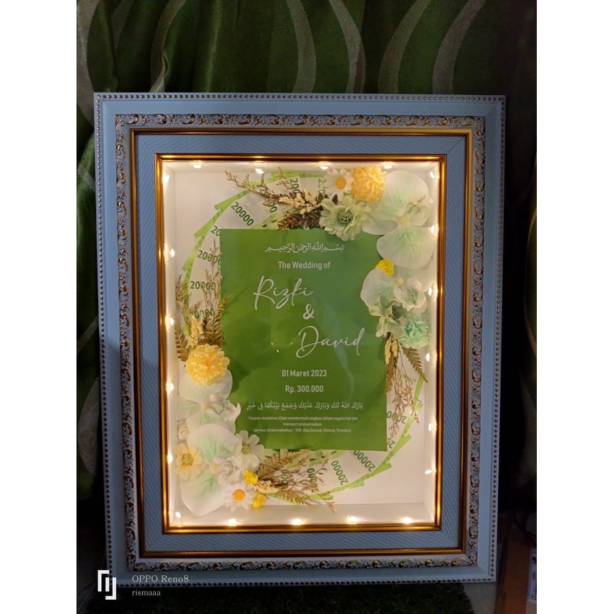 1 HARI JADI Mahar Anggrek 30x40 cm Mahar Pernikahan Mahar Unik frame ukir putih silver / putih gold