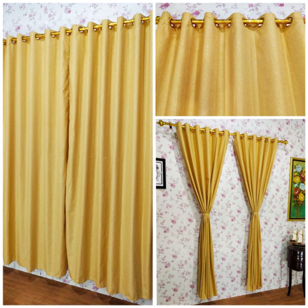 [✅COD] Gorden Hordeng Pintu Jendela Smokring 12 Ring 135x220 Polos Embos Gold