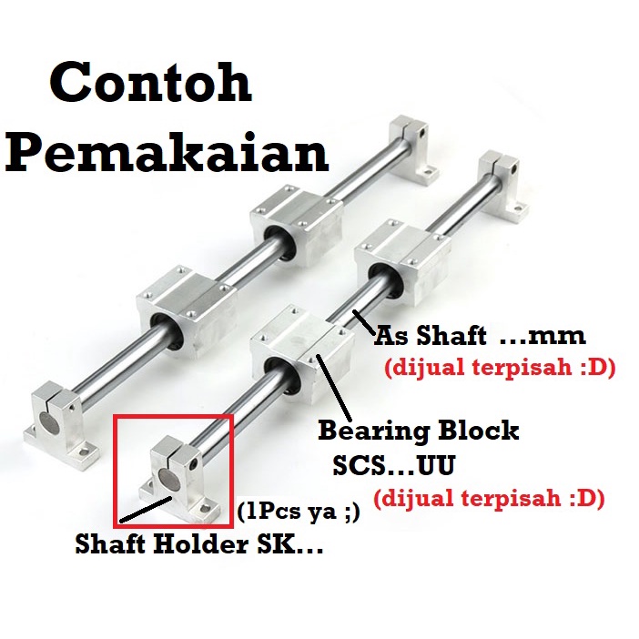 [HAEBOT] Shaft Support As Holder Bracket SK20 20mm Dudukan Linear Rail Guide Optical Axis Besi Polos Horizontal Ball Bearing As Rod Besi CNC 3D Printer Mekanik Slider