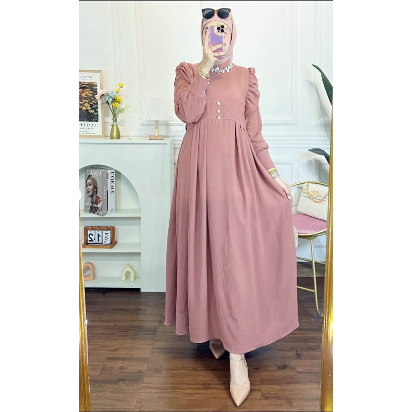 (MGA) GAMIS GEMPITA DAILY LENGAN KERUT BUSUI DRESS WANITA CRINCLE AIRFLOW