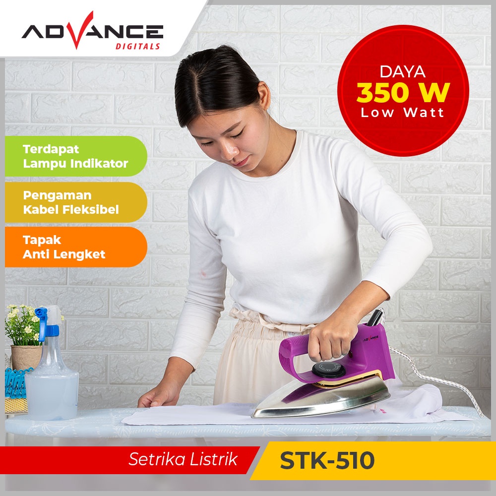 Setrika Uap Listrik Advance (Dry Iron) Anti Lengket STK510 Setrika Listrik hemat listrik 350 W Bergaransi Resmi 1 Tahun