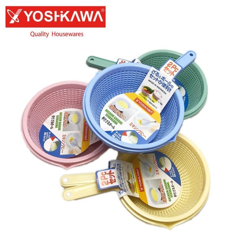 Tempat Cuci Sayur Buah Gagang Baskom Plastik Set 2 Pcs Yoshikawa B-081