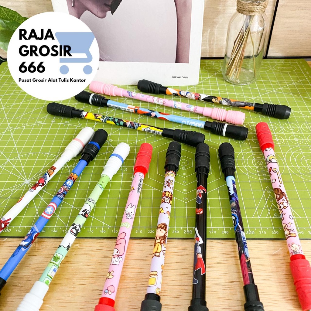 

pulpen tongkat putar magnet pen bolpen kreatif spinner alat tulis kantor sekolah kado unik hadiah lucu stationery pena ballpoint warna pastel kartun karakter