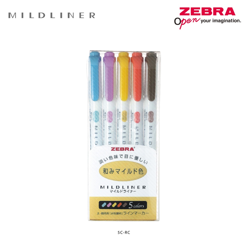

ZEBRA Mildliner Highlighter Set 5 Spidol Warna Color Marker Free Kokoro Plus 05 Black